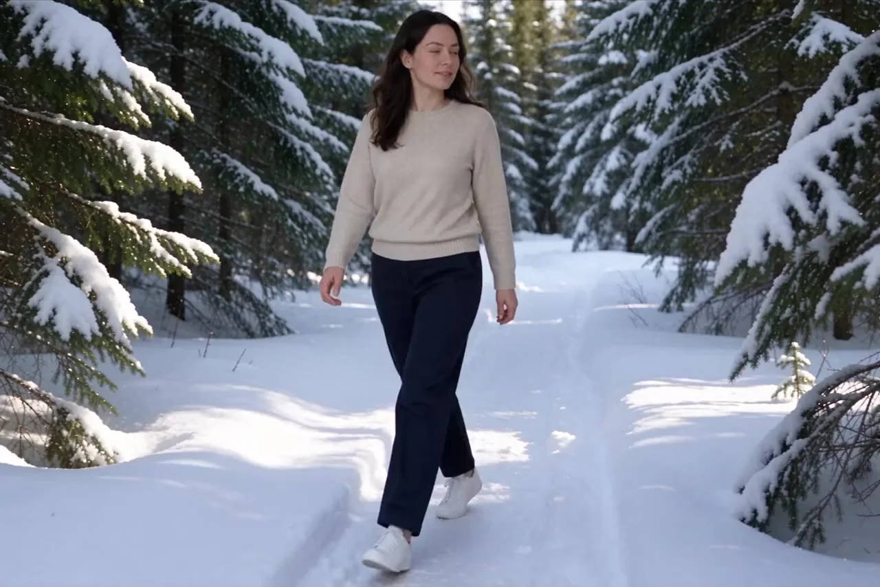 Actual Aisma result: The same walk along a snowy pine forest path.