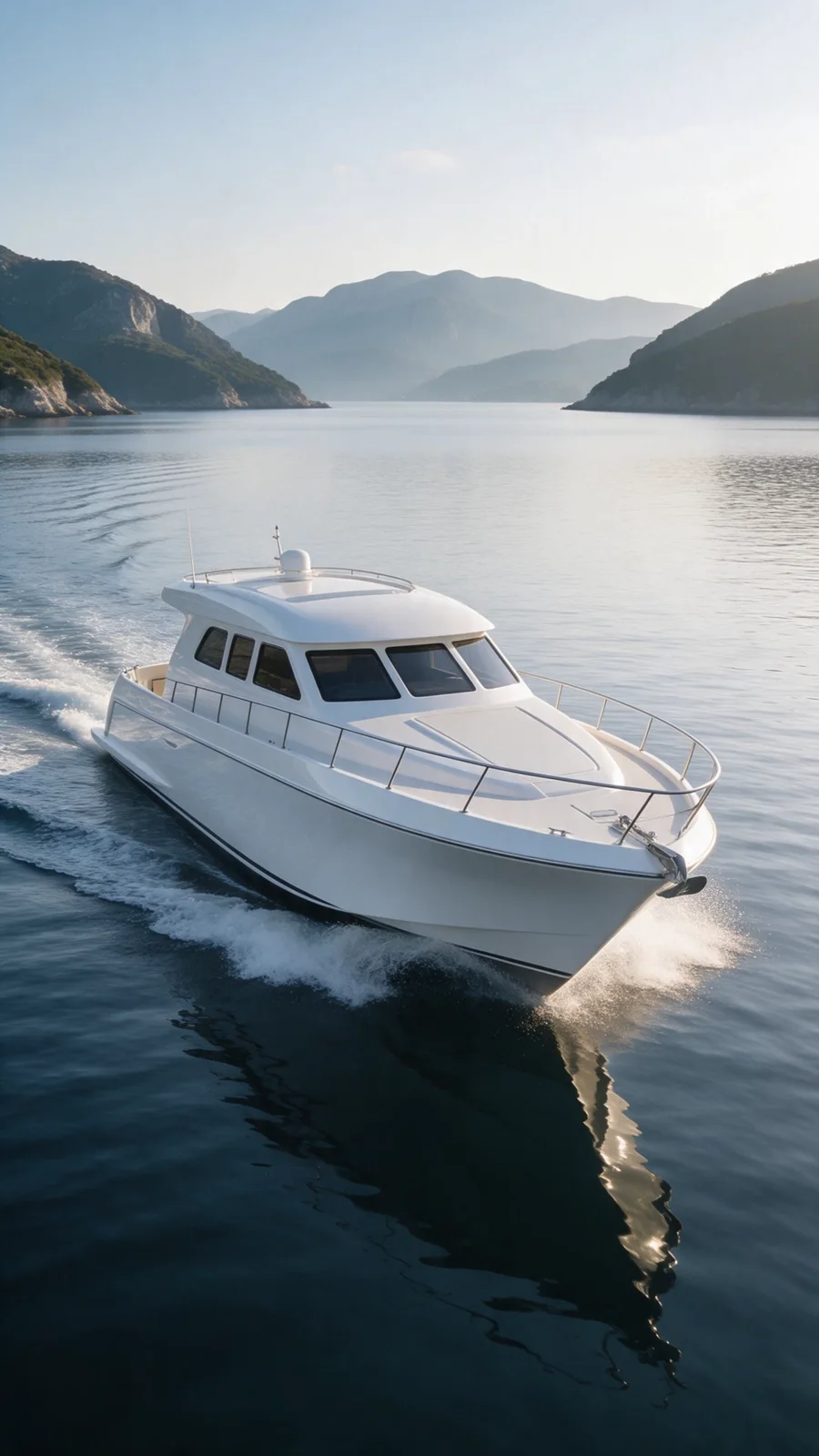 Source still: a motor yacht in a mountain bay