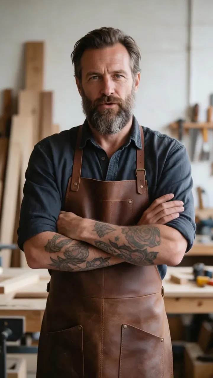 Voice to avatar: a bearded woodworker in a leather apron explains how he looks after his tools