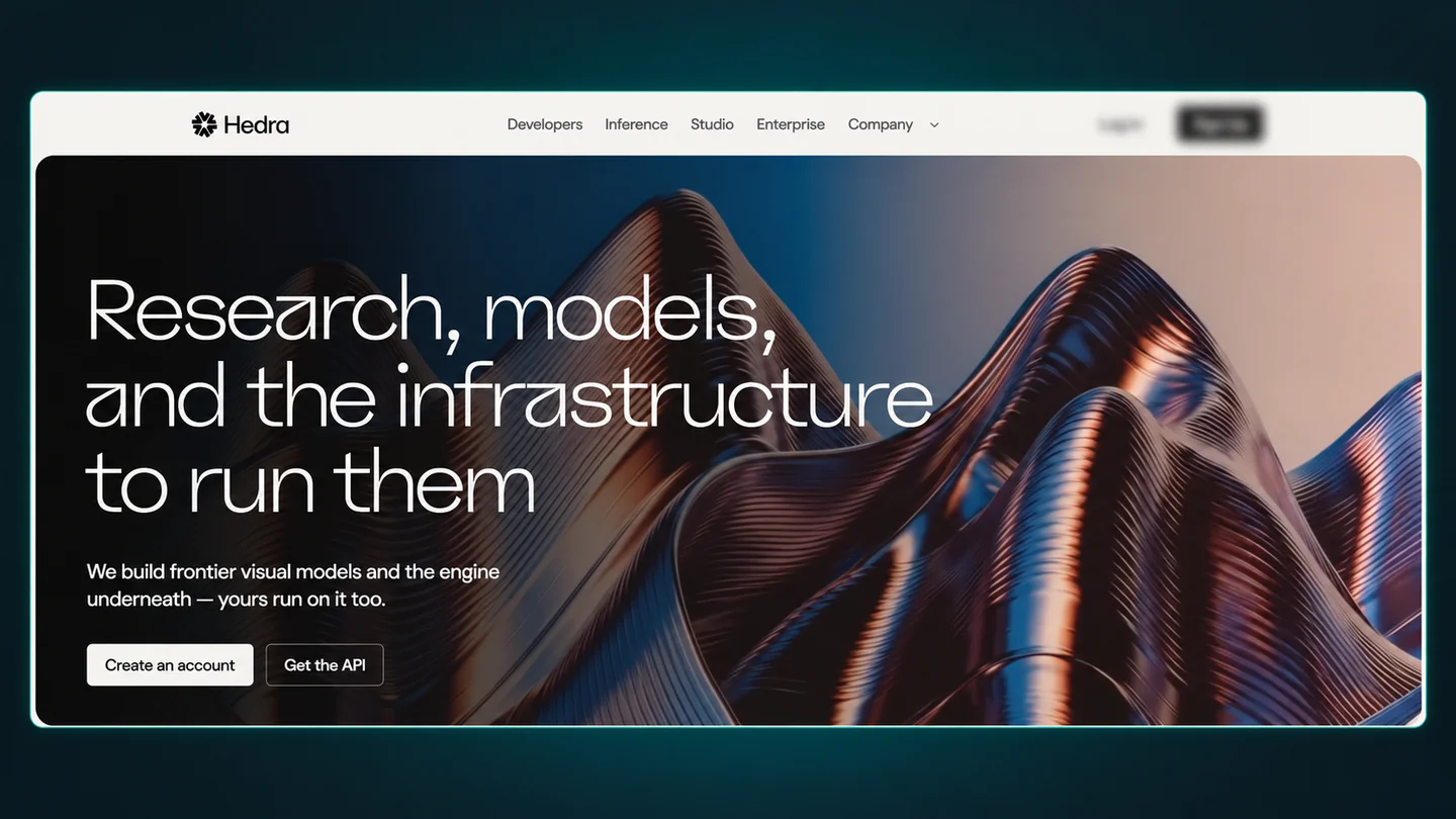 Hedra website with research, models and inference navigation